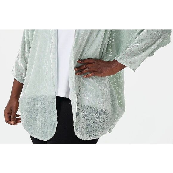 The Muses Closet Women Cardigan 3X Velvet Burnout Plus Floral Green Sage A391060 - Picture 3 of 6